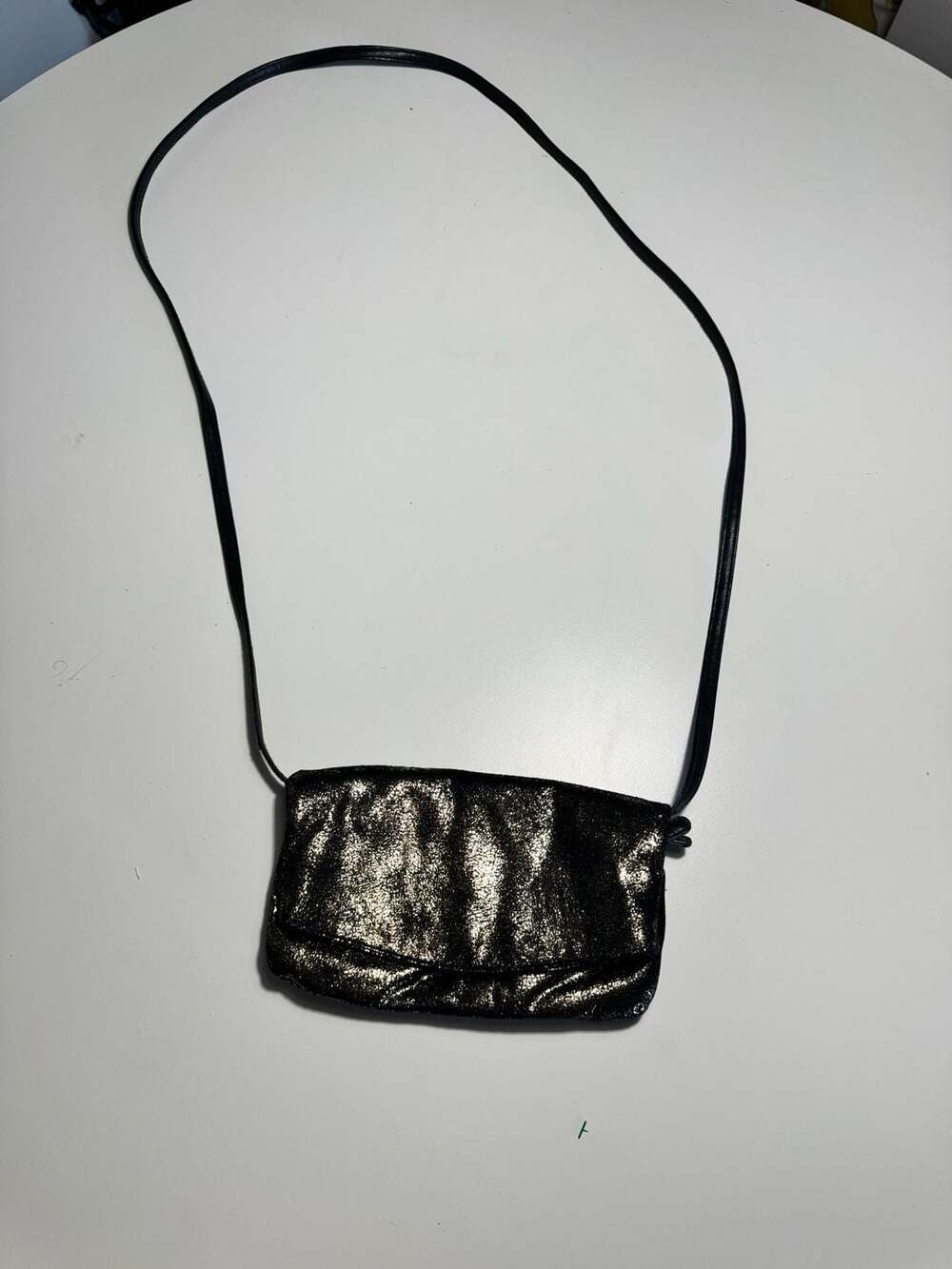 Metallic Black Crossbody Bag with Multi-Zip Compartments